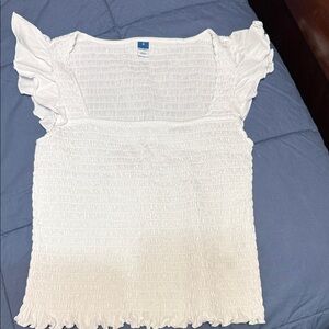Old Navy White Smocked Blouse with Ruffle Sleeves
